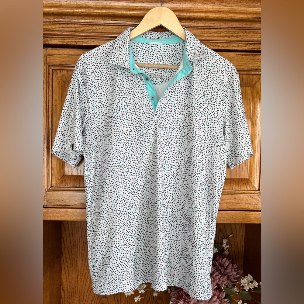 Swannies Speckled Performance Polo Golf Shirt with Aqua Collar Medium